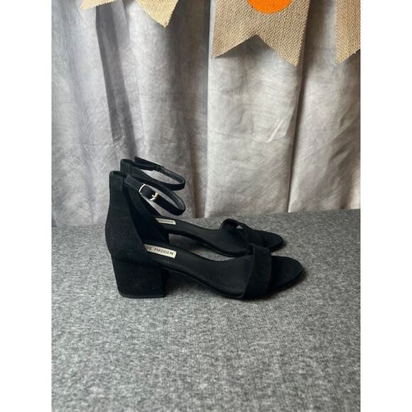 Steve Madden Irenee Heels Sandals Women's 8.5 M Black Suede Open Toe Ankle Strap - Picture 3 of 10